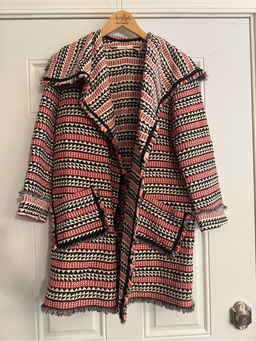 Chelsea & Violet Cream, Black & Red Knit Cardigan